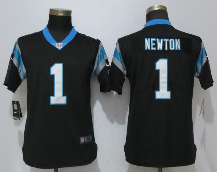 Women Carolina Panthers #1 Newton Black Vapor Untouchable Player Nike Limited NFL Jerseys